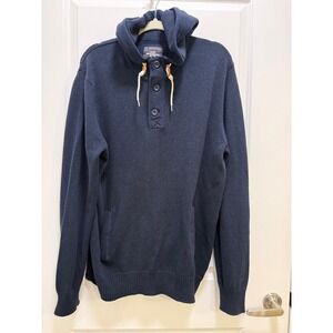 L.O.G.G. H&M Mens XL Navy Blue Knit Henley Hoodie Button Neck Sweater